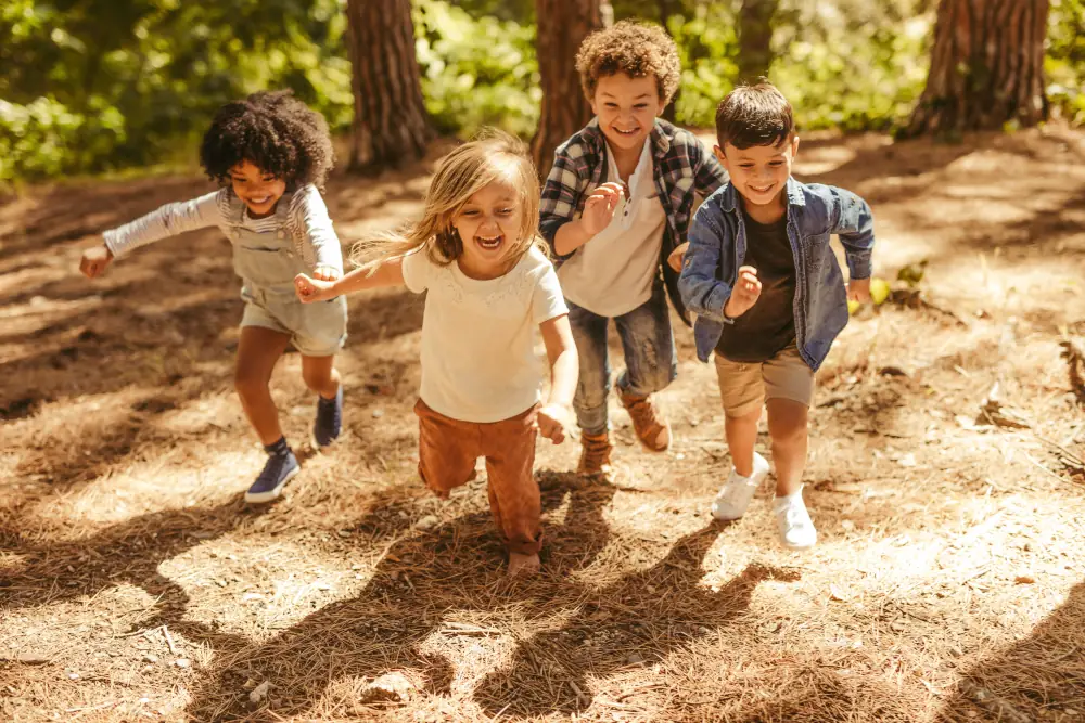 Children smiling and running